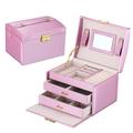 3-poziomowe pudełko/organizer na biżuterię z lustrem - różowe