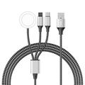 Kabel do ładowania w oplocie 3 w 1 - Type-C, Lightning, Apple Watch - 1.2m