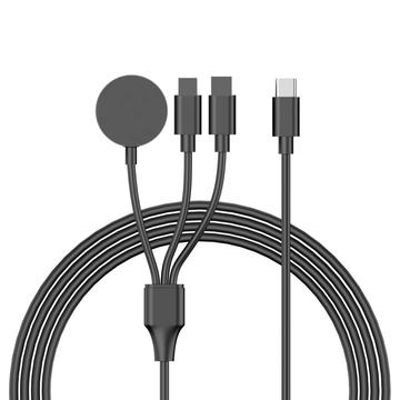 Kabel do ładowania 3 w 1 USB-C - 2x Lightning, Apple Watch - czarny