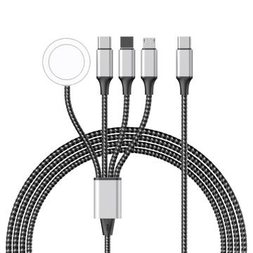 Kabel do ładowania w oplocie 4 w 1 - Type-C, Lightning, Micro USB, Apple Watch - 1.2m