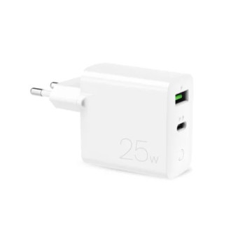 Szybka ładowarka ścienna Puro PD - 25 W, USB-A, USB-C - biała