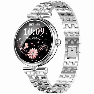 Damski smartwatch AK73 z paskiem ze stali nierdzewnej wysadzanym kryształkami