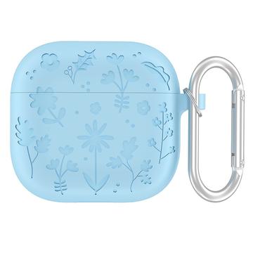 AirPods 4 Flower Pattern Liquid Etui silikonowe z karabińczykiem - Lazurowy