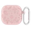 AirPods 4 Flower Pattern Etui silikonowe z karabińczykiem - jasnoróżowy