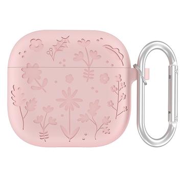 AirPods 4 Flower Pattern Etui silikonowe z karabińczykiem - jasnoróżowy