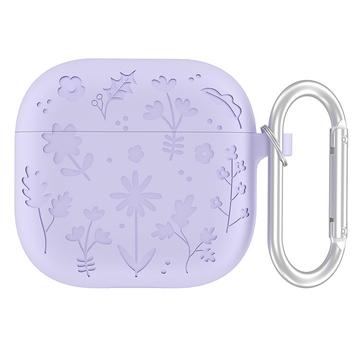 AirPods 4 Flower Pattern Etui silikonowe z karabińczykiem - jasnofioletowy