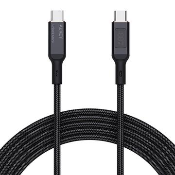 Aukey CB-MCC101 Kabel USB-C z wyświetlaczem LCD - 100W, 1m - Czarny