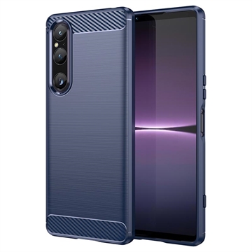 Sony Xperia 1 V Szczotkowane Etui z TPU - Włókno Węglowe - Błękit