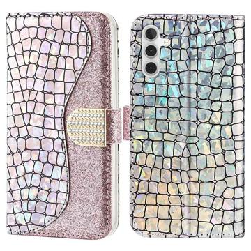 Etui-Portfel z Serii Croco Bling do Samsung Galaxy A13 5G - Różowe Złoto