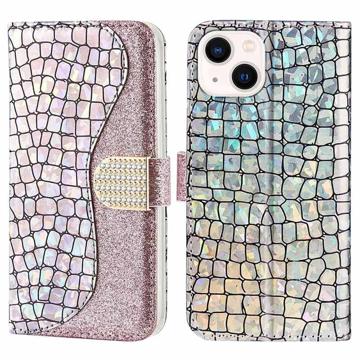 Etui-Portfel z Serii Croco Bling do iPhone 14 - Różowe złoto