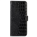 iPhone 14 Skórzane Etui z Portfelem Crocodile z RFID - Czarne