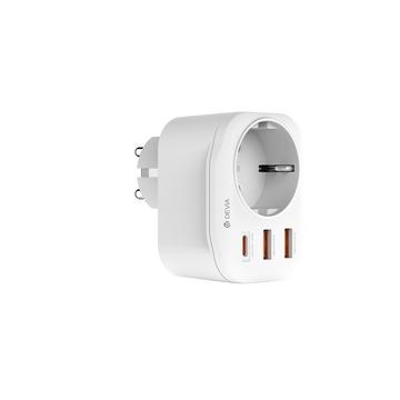 Devia Gniazdo zasilania 20W - USB-C, 2x porty USB-A, 3A - Biały