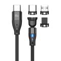 Kabel magnetyczny E7 3 w 1 z możliwością obrotu o 540 stopni - USB-C, Lightning, MicroUSB - 1m - czarny