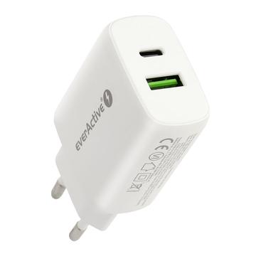 Ładowarka sieciowa EverActive SC-370Q 25W - USB-A, USB-C - biała