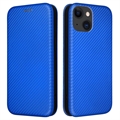 iPhone 15 Etui z Klapką - Włókno Węglowe - Błękit