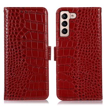 Samsung Galaxy S23 5G Skórzane Etui z Portfelem Crocodile z RFID - Czerwień