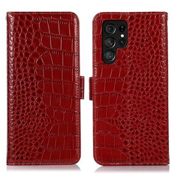 Samsung Galaxy S23 Ultra 5G Skórzane Etui z Portfelem Crocodile z RFID