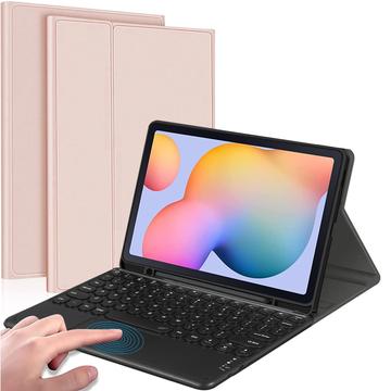 Do Samsung Galaxy Tab S6 Lite 2020/2022/2024 Klawiatura Bluetooth z touchpadem, skórzany pokrowiec PU z uchwytem na długopis - różowy