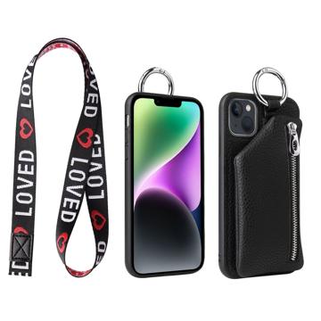 iPhone 14 Plus Pro Etui z Odpinanym Portfelem z Serii Strap - Czerń