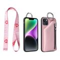 iPhone 14 Plus Pro Etui z Odpinanym Portfelem z Serii Strap - Róż