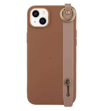 iPhone 14 Plus Etui z TPU Candy Color z Paskiem na Rękę - Kolor Kawy