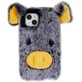 iPhone 14 Plus Etui Hybrydowe Fluffy Plush - Szary Świnia