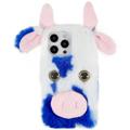 iPhone 14 Pro Etui Hybrydowe Fluffy Plush - Błękit Krowa