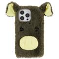 iPhone 14 Pro Etui Hybrydowe Fluffy Plush - Zielona Świnia