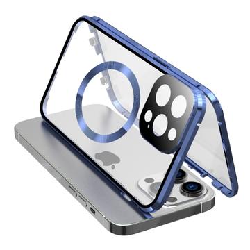 Dwustronne etui na telefon iPhone 15 Pro Max ze szkła hartowanego HD kompatybilne z MagSafe - niebieskie