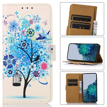 Samsung Galaxy S21 FE 5G Etui-Portfel Glam Series - Drzewo Kwitnące / Błękit