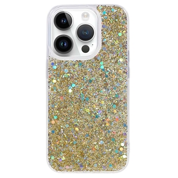 iPhone 15 Pro Etui z TPU Glitter Flakes - Złoto