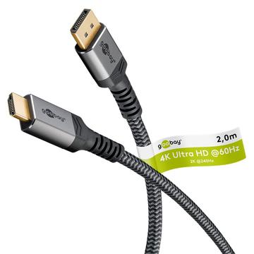 Goobay Plus Kabel DisplayPort do HDMI w oplocie 4K/60Hz - 2m - Szary