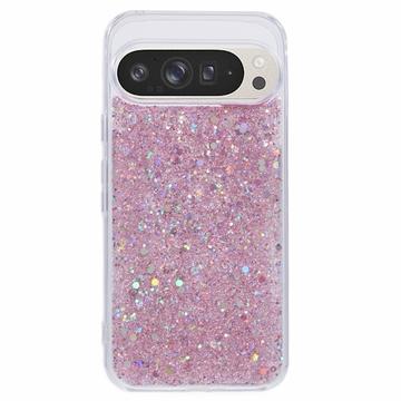 Google Pixel 9 Pro XL Etui z TPU Glitter Flakes - Róż