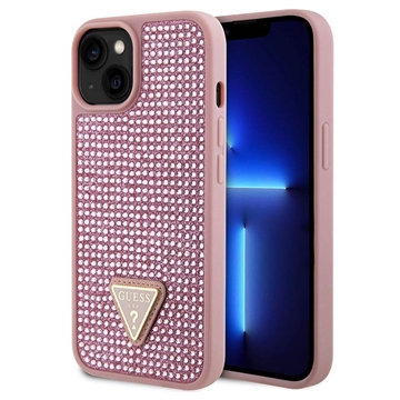 iPhone 15 Etui Guess Rhinestones Triangle Metal Logo - Róż