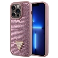 iPhone 15 Pro Etui Guess Rhinestones Triangle Metal Logo - Róż