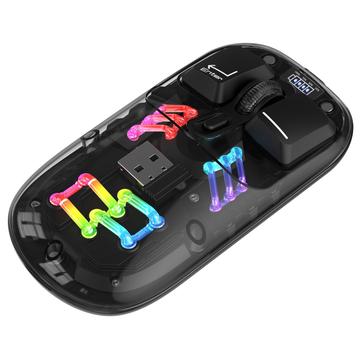 Dwutrybowa bezprzewodowa mysz Bluetooth HXSJ T200 z podświetleniem RGB - czarna