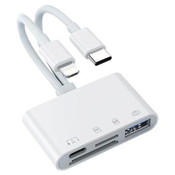 Szybki adapter 4-w-2 USB-C i Lightning do czytnika kart SD/TF, USB-C, USB OTG do aparatu fotograficznego