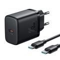 Zestaw szybkiej ładowarki ściennej JOYROOM JR-TCF11 25W z kablem USB-C do USB-C 60W 1m, wtyczka EU - czarny