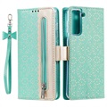 Etui z Portfelem Lace Pattern do Samsung Galaxy S21 FE 5G - Zieleń