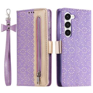 Etui z Portfelem Lace Pattern do Samsung Galaxy S23 5G - Fiolet