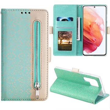 Etui z portfelem Lace Pattern do Samsung Galaxy S22 Ultra 5G - Zieleń