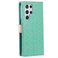 Etui z portfelem Lace Pattern do Samsung Galaxy S22 Ultra 5G - Zieleń