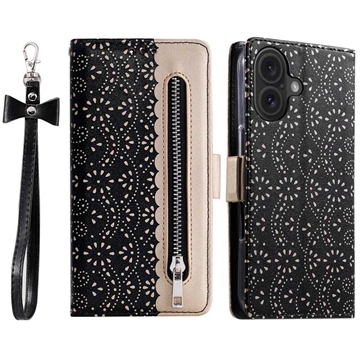 iPhone 16 Etui z portfelem Lace Pattern - Czarne