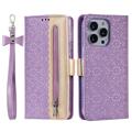 Etui z Portfelem Lace Pattern do iPhone 14 Pro Max - Fiolet