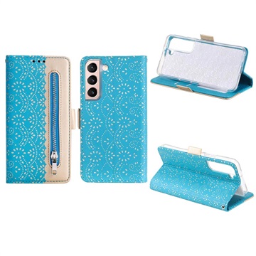 Etui z Portfelem Lace Pattern do Samsung Galaxy S22 5G - Błękit