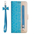 Etui z Portfelem Lace Pattern do Samsung Galaxy S22 5G - Błękit