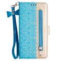 Etui z Portfelem Lace Pattern do Samsung Galaxy S22 5G - Błękit