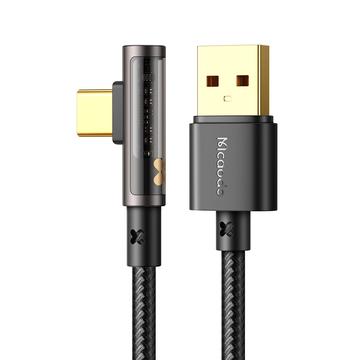 MCDODO CA-3380 MDD 1.2m USB-A do Type-C 90-stopniowy kabel do transmisji danych 6A Szybkie ładowanie Przezroczysty przewód