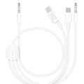 MH045S Samochodowy kabel audio 3 w 1 - USB-C, Lightning, 3.5mm - biały