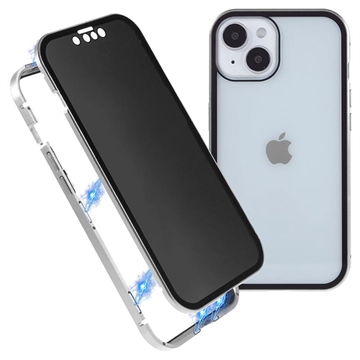 Magnetyczne Etui ze Szkłem Hartowanym Zapewniającym Prywatność do iPhone 15 Plus - Srebrny